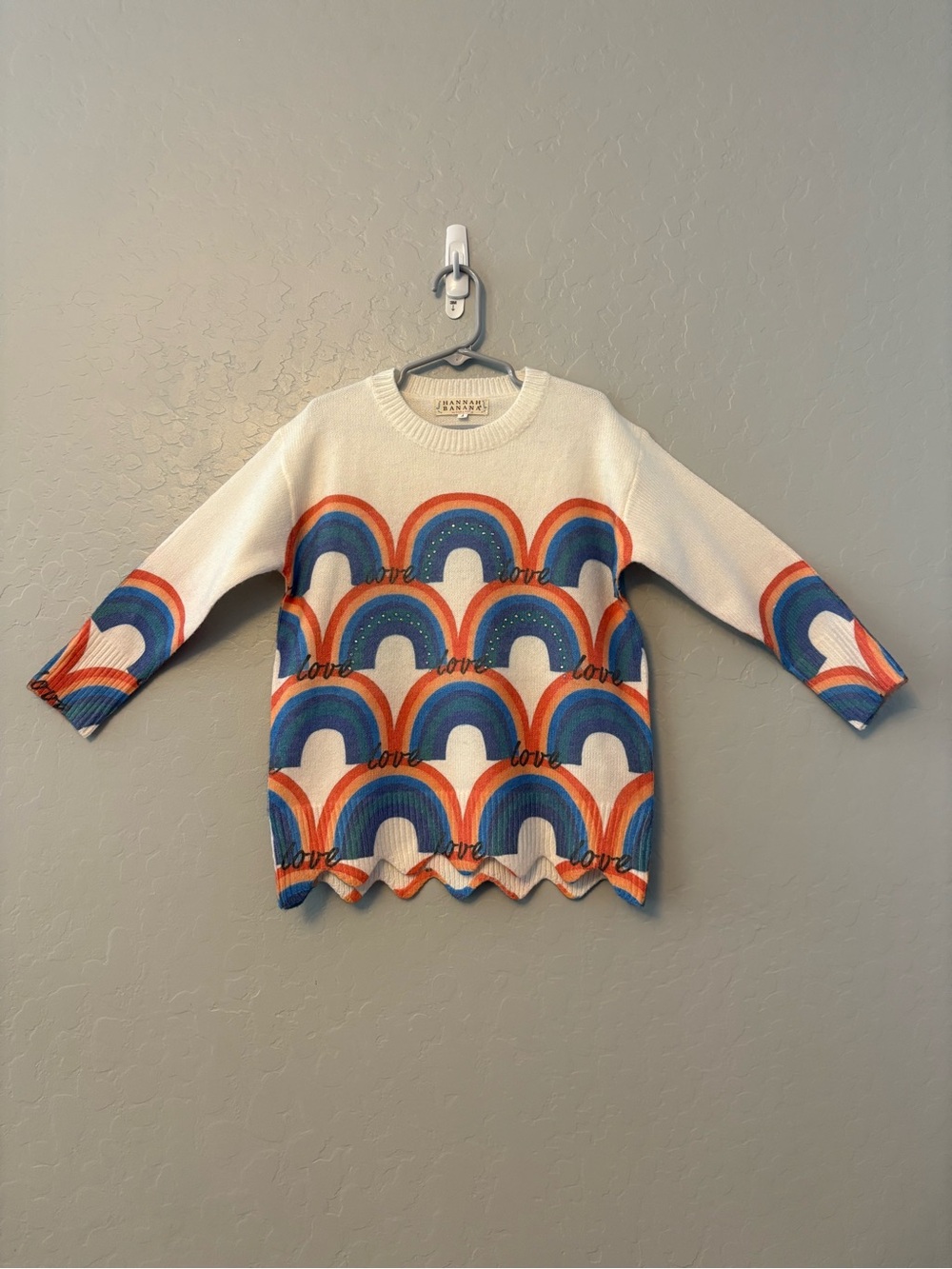 Hannah Banana white rainbow love with gemstones sweater size 4